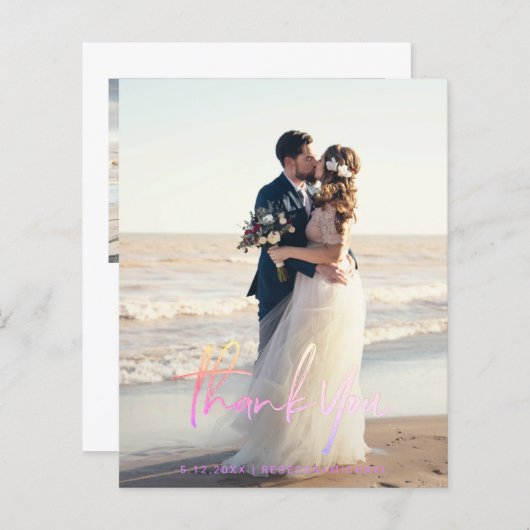 Papier Budget Modern Script Wedding Photo Thank You Cards (Devant / Derrière)