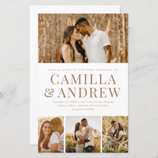 Papier Budget Moderne 4 Photo Elégant Mariage Invitation (Devant / Derrière)