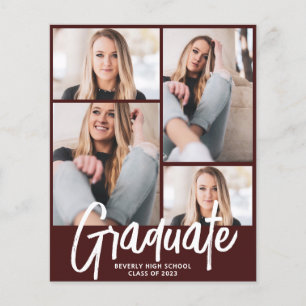 Papier Budget Moderne 4 Photo Script Graduation   Bourgog