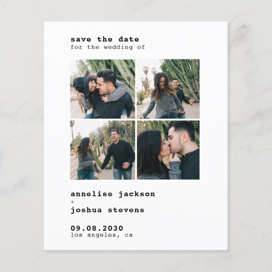 Papier Budget moderne 4 photos mariage enregistrer la dat (Devant)