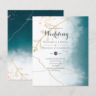 Papier BUDGET Moderne Abstrait mariage Turquoise or Invit