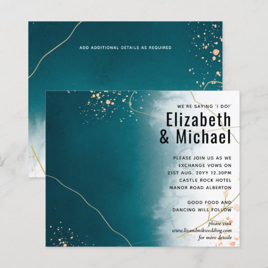 Papier BUDGET Moderne Abstrait mariage Turquoise or Invit (Devant / Derrière)