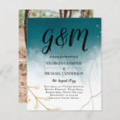 Papier BUDGET Moderne Abstrait mariage Turquoise or Invit (Devant / Derrière)