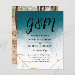 Papier BUDGET Moderne Abstrait mariage Turquoise or Invit