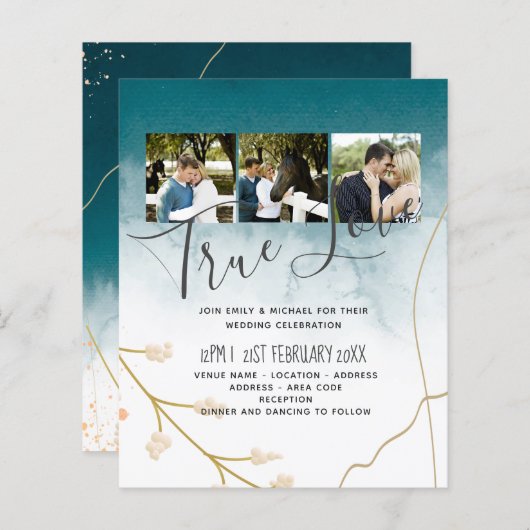 Papier BUDGET Moderne Abstrait mariage Turquoise or Invit (Devant / Derrière)