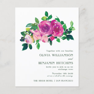 Papier Budget Moderne Aquarelle Magenta Floral Mariage