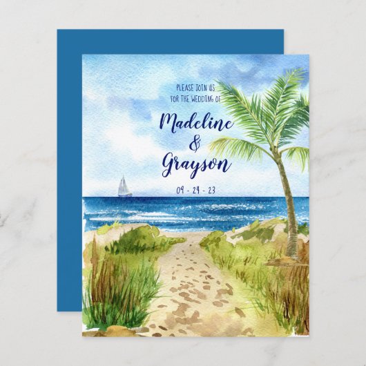 Papier BUDGET Moderne Aquarelle Plage QR Code Invitation (Devant / Derrière)