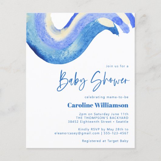 Papier Budget Moderne Art Abstrait Baby shower bleu (Devant)