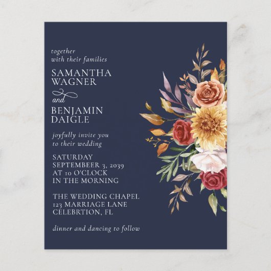Papier Budget Moderne Automne Floral Marine Mariage bleu (Devant)