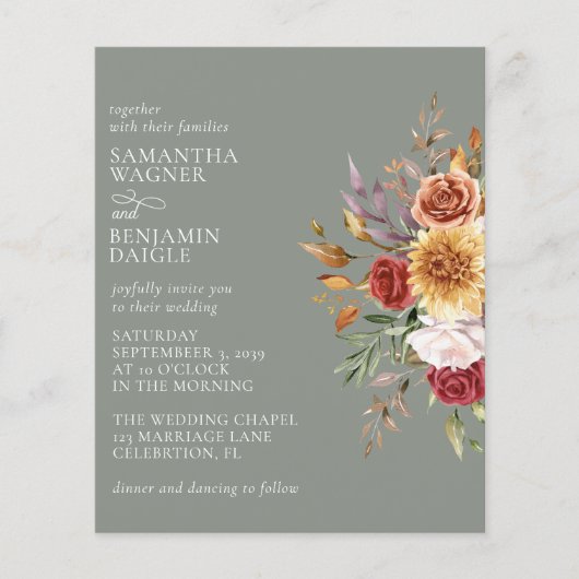 Papier Budget Moderne Automne Floral Sage Vert Mariage (Devant)