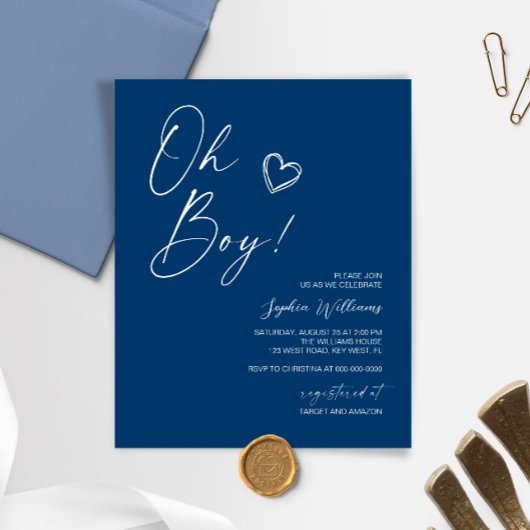 Papier Budget Moderne Baby shower Bleu Invitation