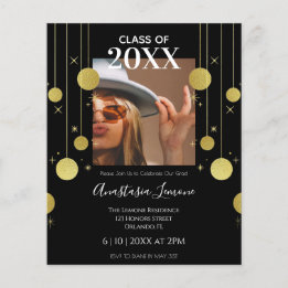 Papier Budget Moderne Black & Gold Graduation Invitation