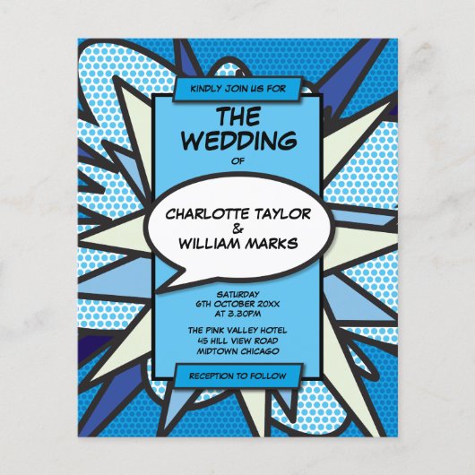 Papier Budget Moderne Bleu Faire-part de mariage de livre (Devant)