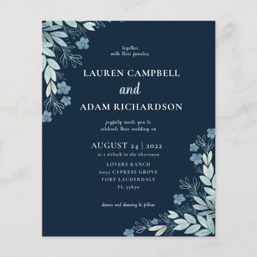 Papier Budget Moderne Bleu Faire-part de mariage Foliing (Devant)