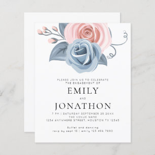 Papier Budget Moderne Blue Rose Flores Partie d'engagemen