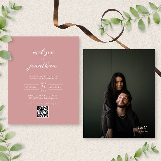 Papier BUDGET Moderne Blush Pink Photo QR Code Mariage