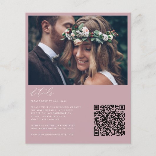 Papier Budget Moderne Boho Dusty Rose Photo Mariage Invit (Dos)