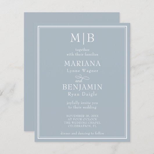 Papier Budget moderne Bordure Faire-part de mariage gris  (Devant / Derrière)