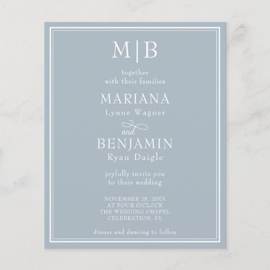 Papier Budget moderne Bordure Faire-part de mariage gris  (Devant)