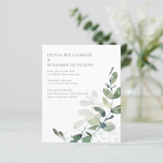 Papier Budget Moderne Botanique Eucalyptus Mariage RSVP (Debout devant)