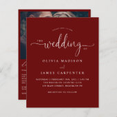 Papier Budget Moderne Bourgogne Rouge Photo Mariage Invit (Devant / Derrière)