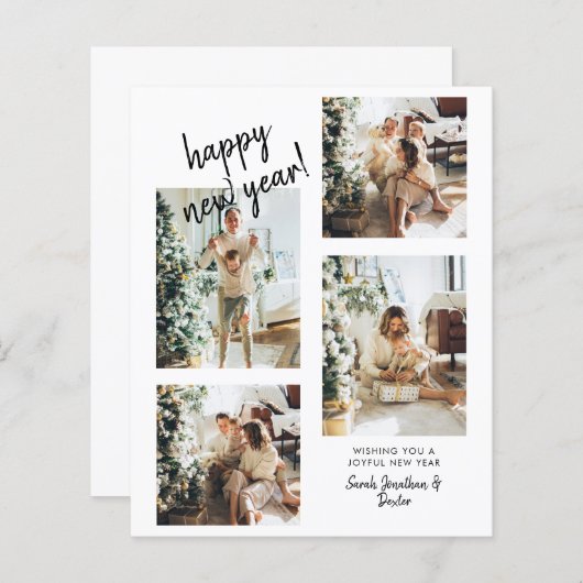 Papier BUDGET Moderne Brosse Script 4 Photo Bonne année (Devant / Derrière)