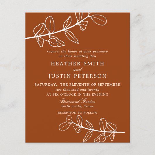 Papier Budget moderne Burange Orange Terracotta Mariage (Devant)