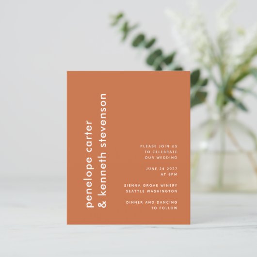 Papier Budget Moderne Burnt Orange Simple Mariage Invitat (Debout devant)