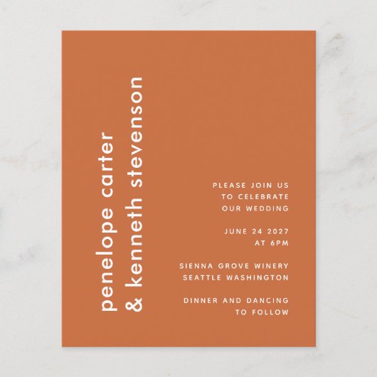 Papier Budget Moderne Burnt Orange Simple Mariage Invitat (Devant)