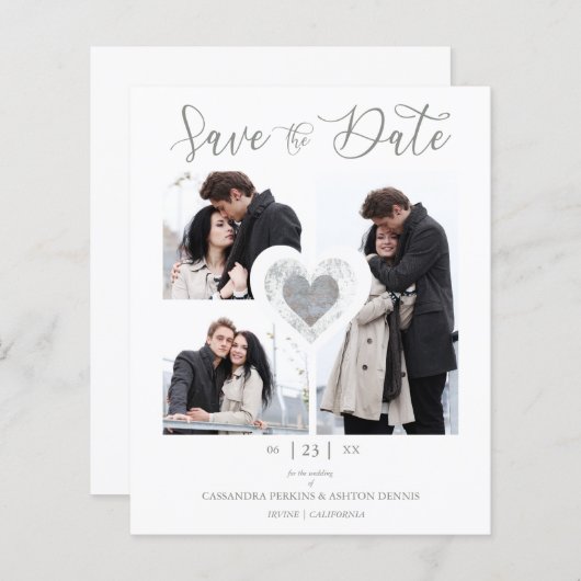 Papier Budget Moderne Coeur 3 Photos Romantique Mariage (Devant / Derrière)