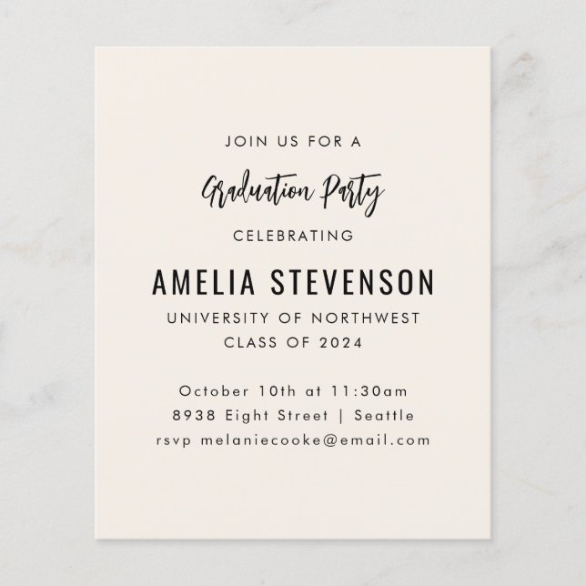 Papier Budget Moderne Cream Graduation Party Invitation (Devant)