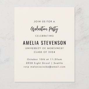 Papier Budget Moderne Cream Graduation Party Invitation