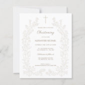 Papier Budget Moderne Croix Florale Christening Baptême (Devant)