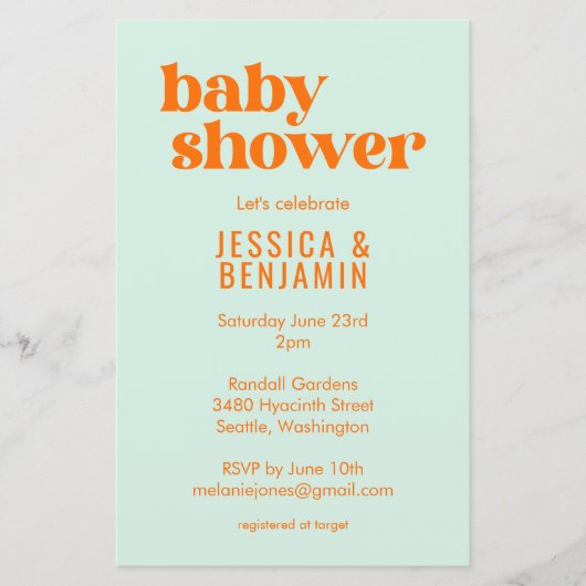 Papier Budget Moderne Cute Mint Orange Baby shower Invita (Devant)