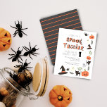 Papier Budget Moderne Cute Spooktacular Halloween Anniver<br><div class="desc">Une fête d'anniversaire à thème Halloween moderne et mignonne,  avec casquette sorcier dessiné à la main,  chat noir,  fantômes mignons,  araignées et ensembles citrouilles à rayures gris foncé et orange.</div>