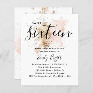 Papier Budget Moderne Design Rose Or Sweet 16 Invitation