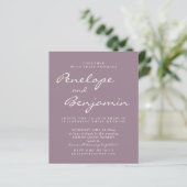 Papier Budget Moderne Dusty Purple Script Mariage Invite (Debout devant)