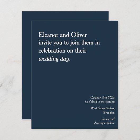Papier Budget Moderne Élégant Faire-part de mariage bleu (Devant / Derrière)