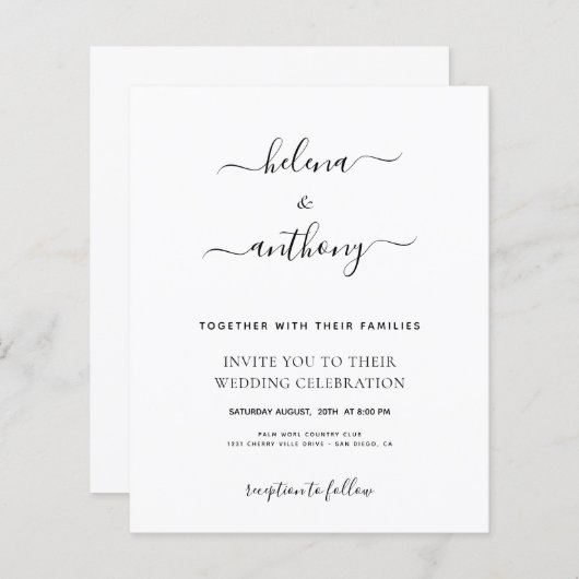 Papier Budget moderne élégant faire-part de mariage simpl (Devant / Derrière)