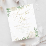 Papier Budget Moderne Élégant Mariage Floral Élégant Enre<br><div class="desc">Un mariage floral élégant Sauvez la carte datant avec des pivoines d'aquarelle blanche et des roses avec de la verdure et de la calligraphie moderne délicate écrite à la main.</div>