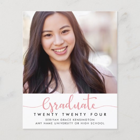 Papier BUDGET Moderne Élégant Pink Script Graduation Phot (Devant)