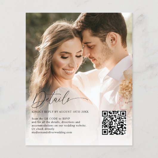 Papier Budget moderne élégant QR Code 2 Mariage photo (Dos)