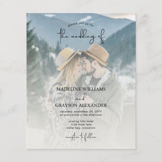 Papier BUDGET Moderne Élégant Script Deux Mariage photo (Devant)