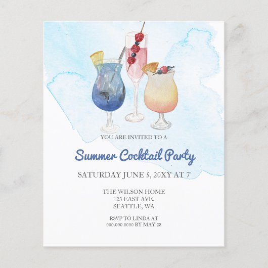 Papier Budget Moderne Été Cocktail Invitations (Devant)