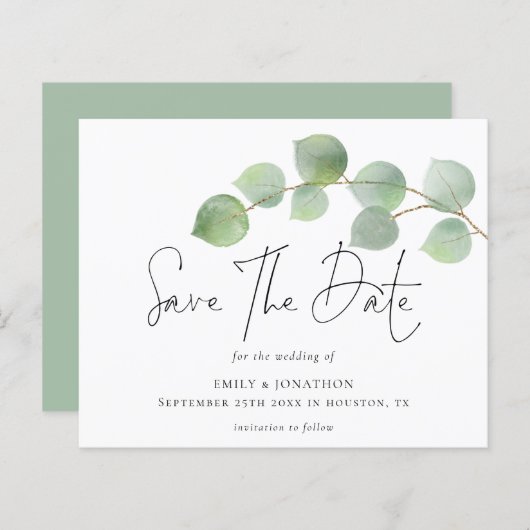 Papier Budget Moderne Eucalyptus Mariage Enregistrer La D (Devant / Derrière)