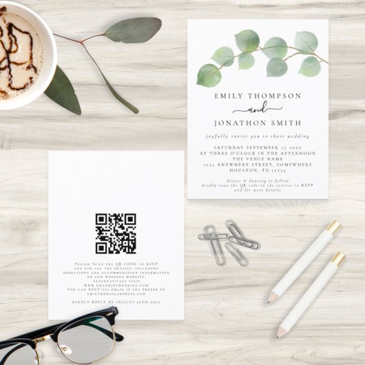 Papier Budget Moderne Eucalyptus QR Code Mariage Invitati