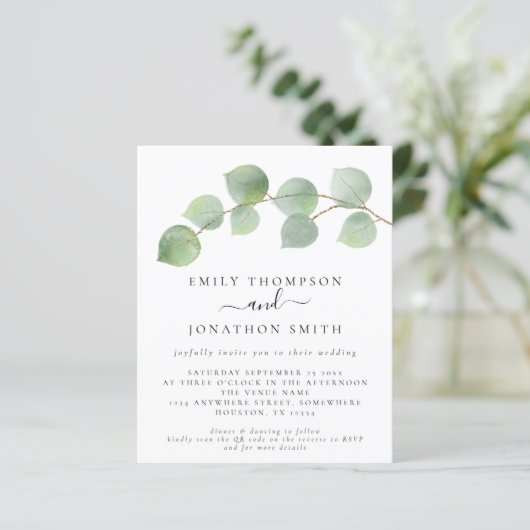 Papier Budget Moderne Eucalyptus QR Code Mariage Invitati (Debout devant)