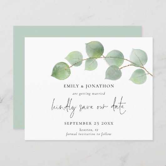Papier Budget Moderne Eucalyptus Script Enregistrer La Da (Devant / Derrière)