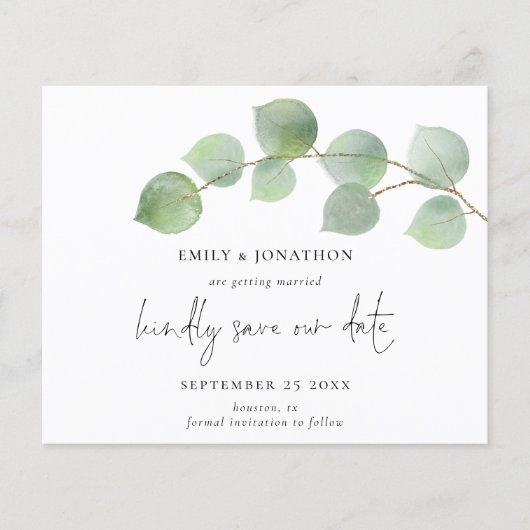 Papier Budget Moderne Eucalyptus Script Enregistrer La Da (Devant)