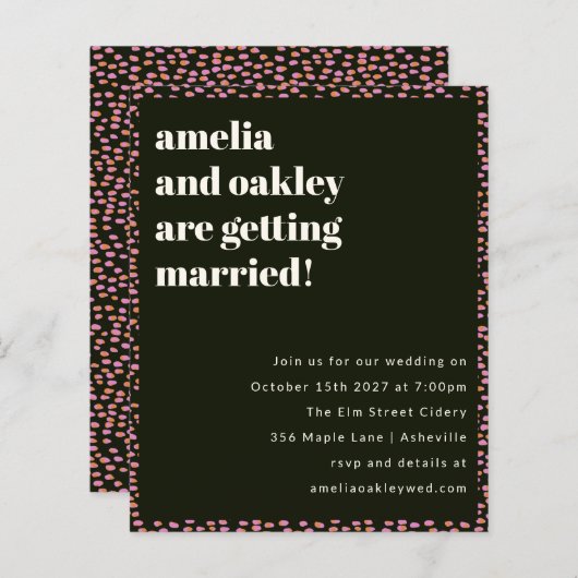 Papier Budget moderne Faire-part de mariage de point noir (Devant / Derrière)